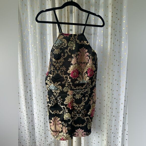 Chic Boutique Rose NWT Asian Brocade Floral Metallic Embroidered NWT Romper XL - Picture 3 of 6